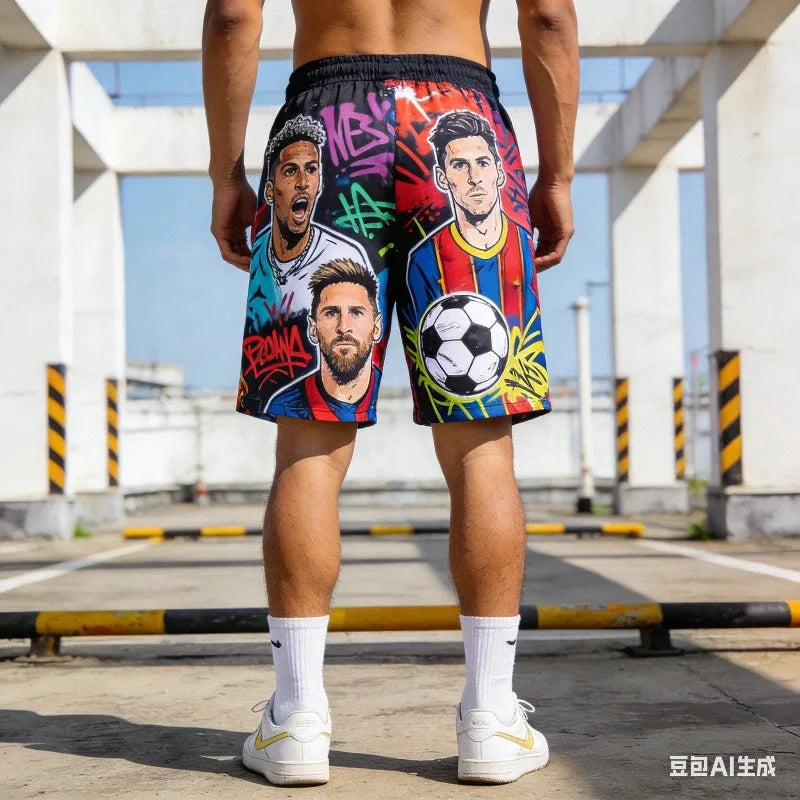 2026 Summer New Printed Football Superstar Sports Shorts, Adult and Children's Plus Size Trendy Quick Drying Sports Pants