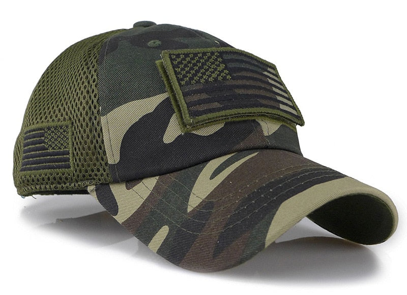 Tactical Camouflage Baseball Caps Men Summer Mesh Military Army Caps Constructed Trucker Cap Hats With USA Flag Patches
